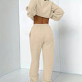 Women's Elastic Knit 2‑Piece Tracksuit Letter Print Long Sleeve Crew Neck Sweatshirt Elastic Waist Jogger Pants Loungewear Set