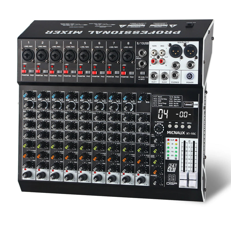 4/6/8/10-Channel Professional Audio Mixer Console With 99 DSP Effects Mixing Board Dj Mixer Compatible For MP3/USB/Flash Reader