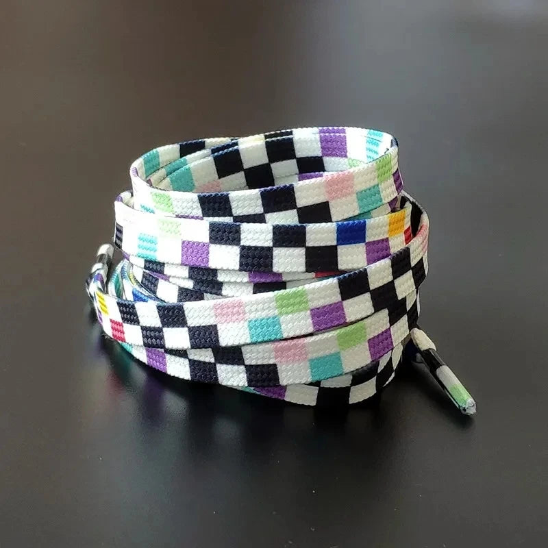 Black White Checkerboard Shoelaces Men Women Trend Personality Sneakers Sport Casual High Low Top Canvas Shoes Laces Dropship