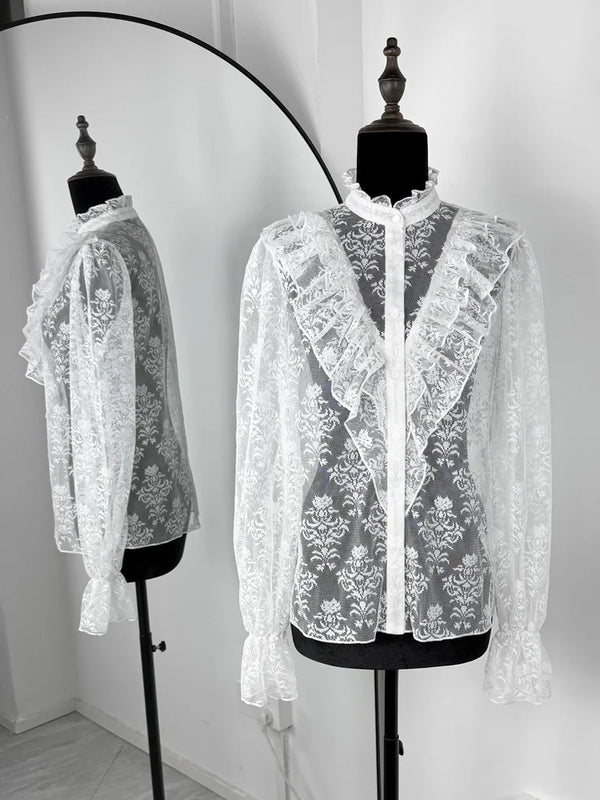 Tossy Lace Ruffled Printed Shirts Female See - Through - View 6 | SAMAG