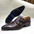 Men's Italian Genuine Leather Formal Oxford Shoes Python Crocodile Pattern Button Detailing for Office Party Wedding Footwear