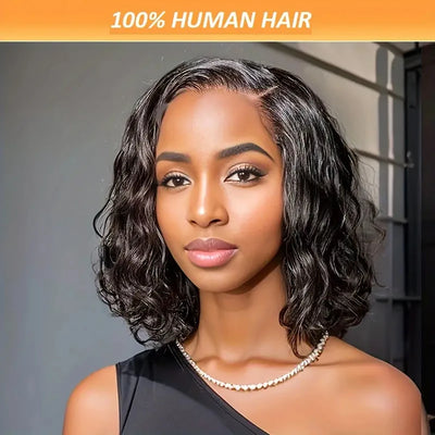 4x4 Lace Front Brazilian Human Hair Wigs Water Wave Straight Pixie Bob Cut Wig with Pre Plucked Hairline for Women Natural Look