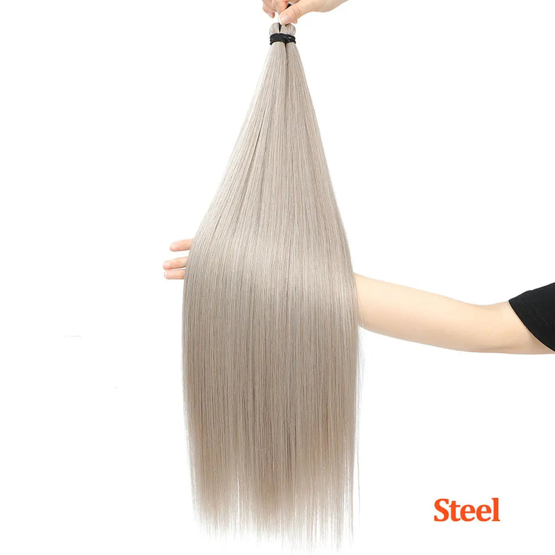 Gladys 28 Inch Crochet Braids Hair 3PCS 300g Synthetic Orange 60MW Ombre Brown T1B-330-276 Straight Braiding Hair Soft Pony Hair