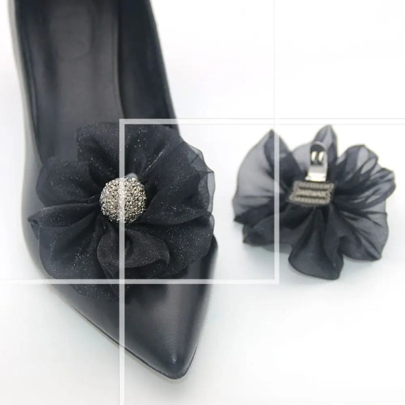 2Pcs/pack Shiny Rhinestone Shoe Clip Silk Flower Bowknot Shoe Decorations  Charm Buckle Wedding Brooch Bride Shoe Accessories