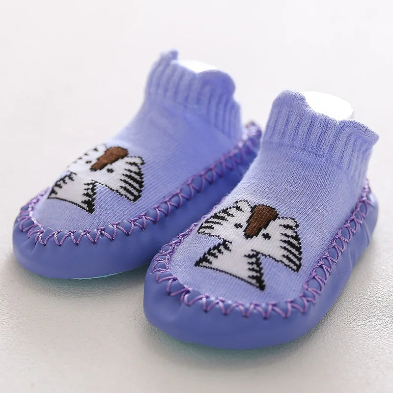 Baby Shoes Cotton Floor Socks Shoes Cartoon Cute Baby First Walkers Toddler Shoes Girl Boys Kids Soft  PU Sole Shoe Anti-slip