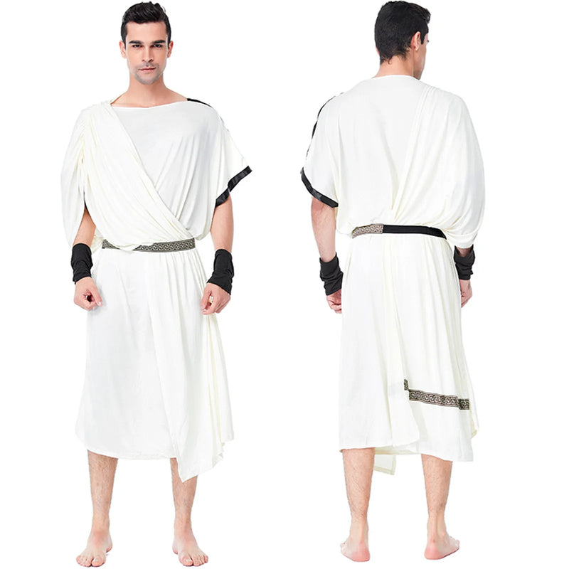 Women Mens Greek God Costume Women Ancient Roman Cosplay Dress Up Outfit Men Greek Robe for Halloween Party