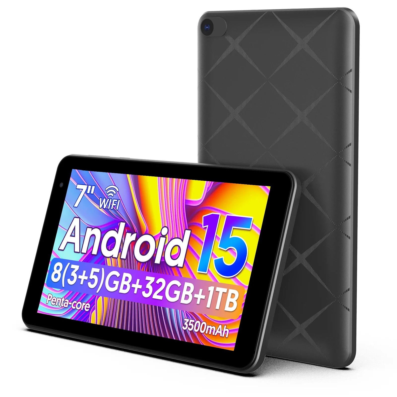 7-inch Android 15 Tablet, 8GB (3+5) RAM, 32GB Storage, 3500mAh Battery, HD 1024x600 IPS Display, Dual Cameras, Wi-Fi, Bluetooth