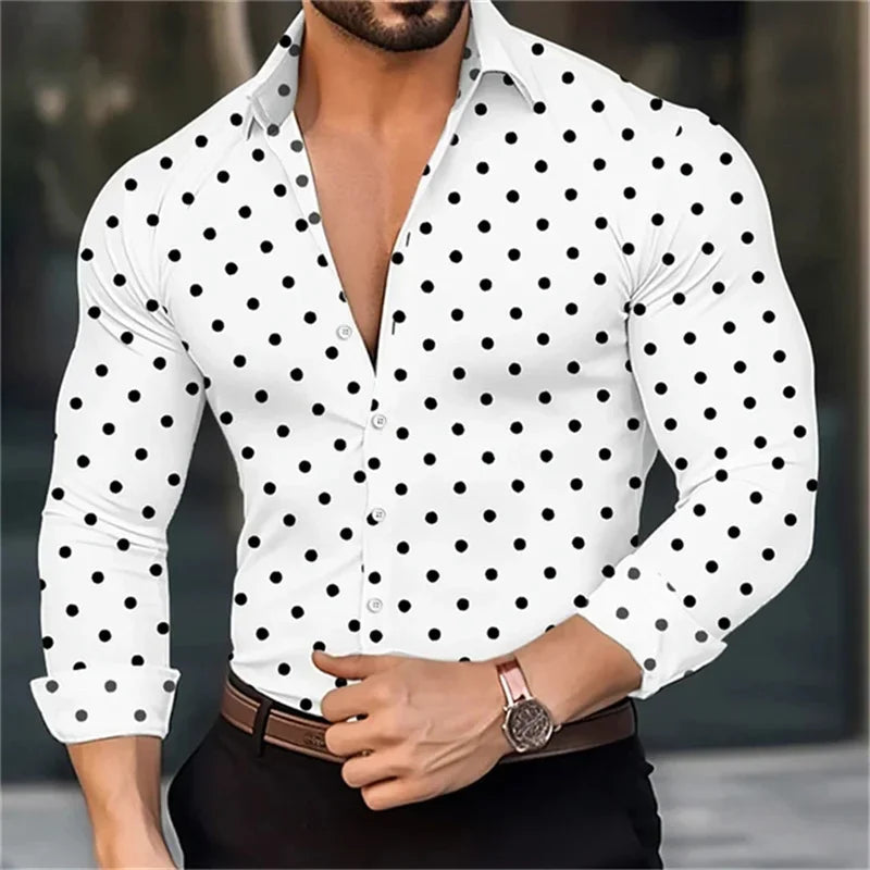 Men's button-down long-sleeved polka dot lapel shirt | SAMAG
