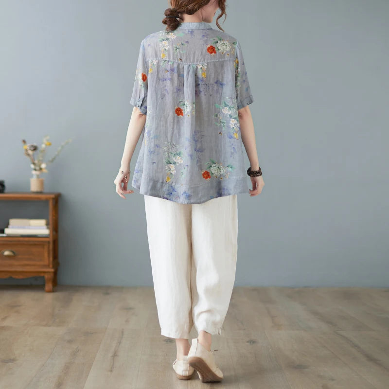 Summer ort Sve Cotton Linen Loose Fit Slimming Belly Covering Thin irt for plus Size Women Middle-Aged Mothers