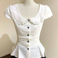 White Slim Sweet Shirt Women Puff Sleeve Cute Preppy | SAMAG