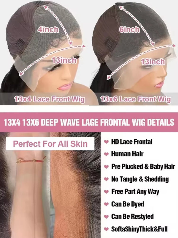 Malaysian Curly 250% Density 32 34 inch 13x6 HD Lace Front Human Hair Wigs Deep Wave 13x4 Frontal Wig Women Glueless Closure Wig