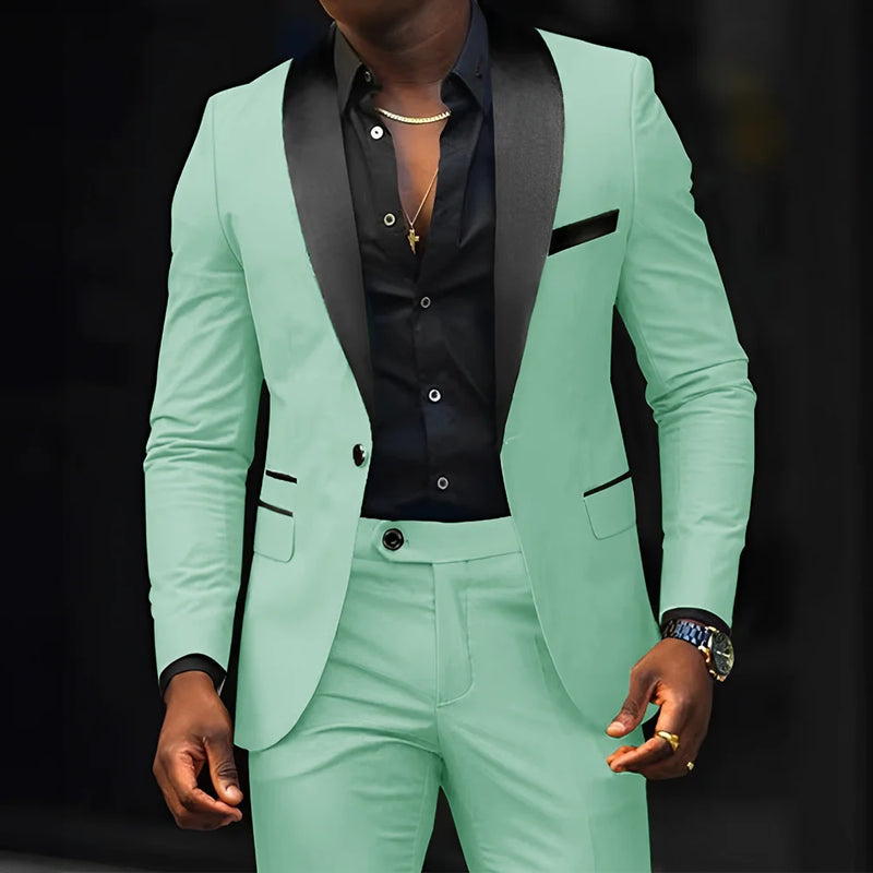 Men's slim-fit Suit 2-piece Wedding Groom Tuxedo Shawl | SAMAG
