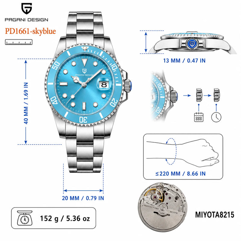 PAGANI DESIGN Men Watches Automatic Watch Mechanical Sapphire Glass Stainless Steel Luminous Date Luxury - Visuel 19 | SAMAG