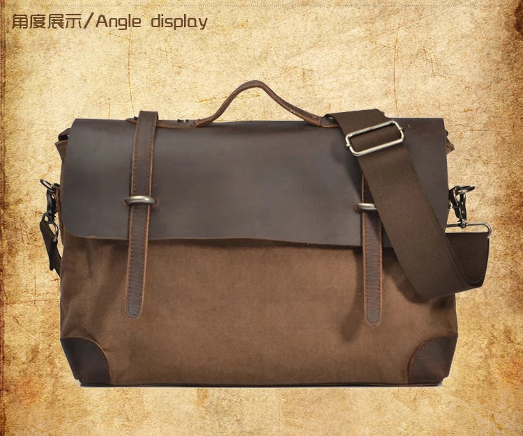 Vintage Military Canvas Leather Men Messenger Bag Men Shoulder Bag Men Bag tote Handbag Leather Briefcase Crossbody Bag Sling