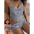 Women Striped Bikinis Set Tankini Swimsuit Stripe Halter | SAMAG