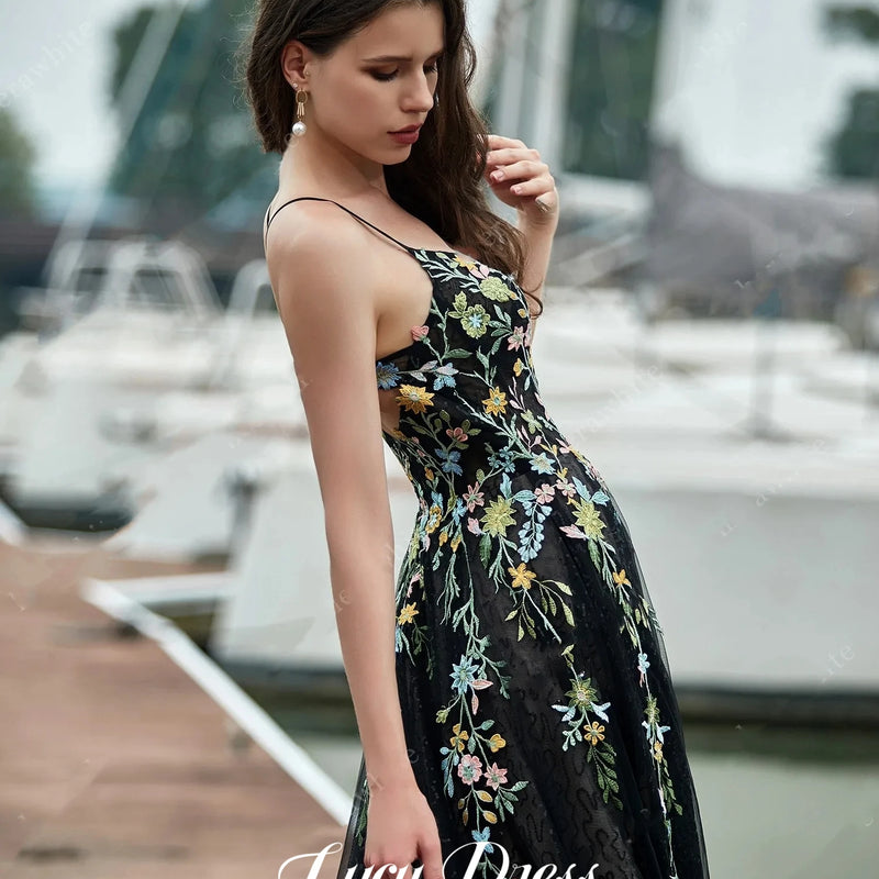 Line A Floral Fabric Wedding Dress Evening V-neck Party | SAMAG