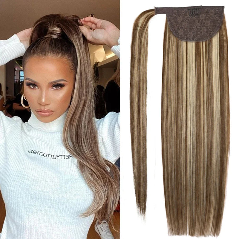 Straight Human Hair Ponytail Wrap Around Horsetail Clips-In Brazilian Remy Hair Ponytail Wig 120g