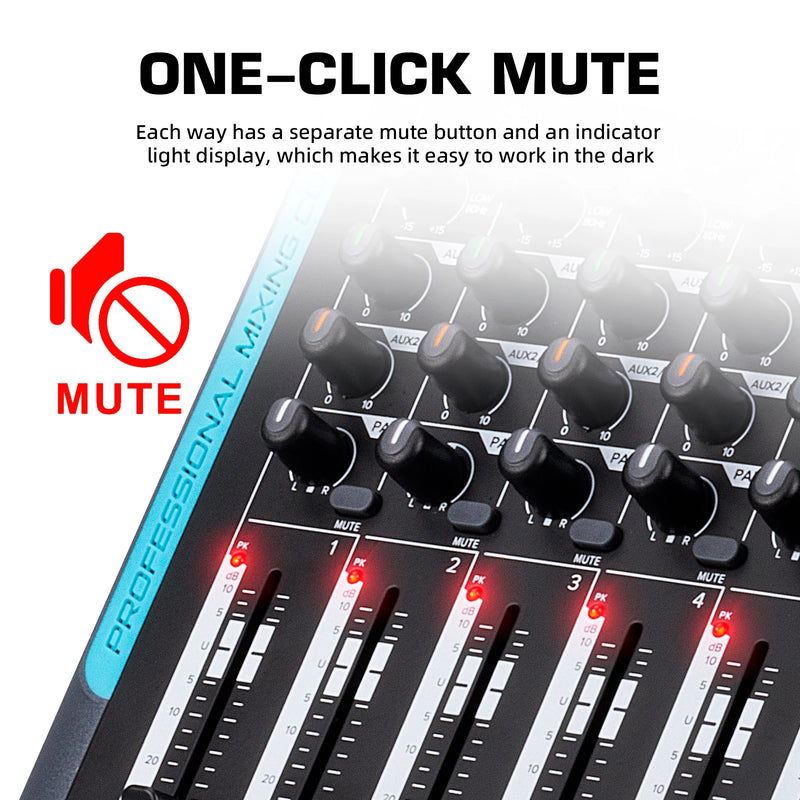 Debra DP-10 Channels 99 DSP Audio Mixer DJ Controller Reverb Recording Mixing With Bluetooth 5.0 Professional Performance