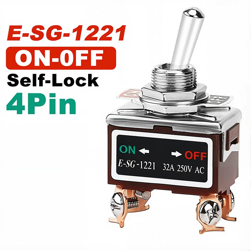 High Current Rocker Switch 2/3/4/6/8/9/12Pin Self Reset/Self-locking Toggle Switch Copper Pin 32A 250VAC Power Button Switch