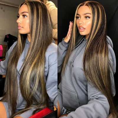 1B/30 Black and Blonde Highlights Bone Straight Human Hair Wigs 4/27 Highlight 13x4 13x6 HD Lace Human Hair Wig 30 36 Inch