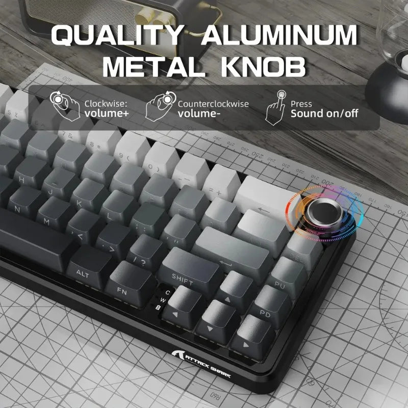 ATTACK SHARK X66 Bluetooth Wireless Wired Mechanical Keyboard RGB Gasket Hot Swappable Knob Side Printed PBT Keycaps for Gaming