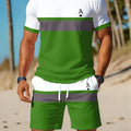 Casual Holiday Beach Men's T - shirt And Shorts 2 Pieces Sets Summer Suit Clothing Stripe Print Sleeve Tee - View 4 | SAMAG