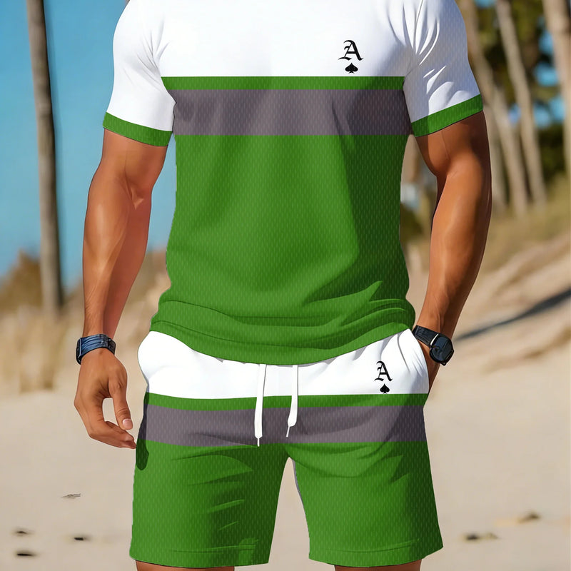 Casual Holiday Beach Men's T - shirt And Shorts 2 Pieces Sets Summer Suit Clothing Stripe Print Sleeve Tee - View 4 | SAMAG