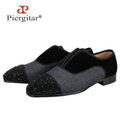 Piergitar Toe Cap Crystals Feature Luxurious Patchwork Velvet Oxfords Shoe Handmade Men Dress Shoes CL Same Red Sole Alpha Flats