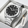 CADISEN Watch Business Automatic Watches Mens Japan 8215 Mechanical Luminous AR Sapphire 100M Waterproof Calendar WristWatch+Box