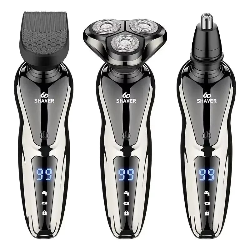 New Shaver LCD Digital Display Full Body Wash Haircut Nose Hair Shaving 3-in-1 Electric Razor Dual Use of Dry Wet Beard Trimmer