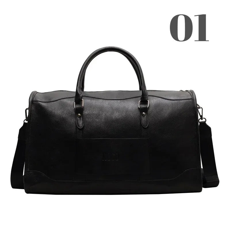NamcheBarwa Large Travel Bag Pu Leather Golf Boston Bag Shoulder Handbag Leisure Sports Fitness Suitcase Weekender Duffle Bag