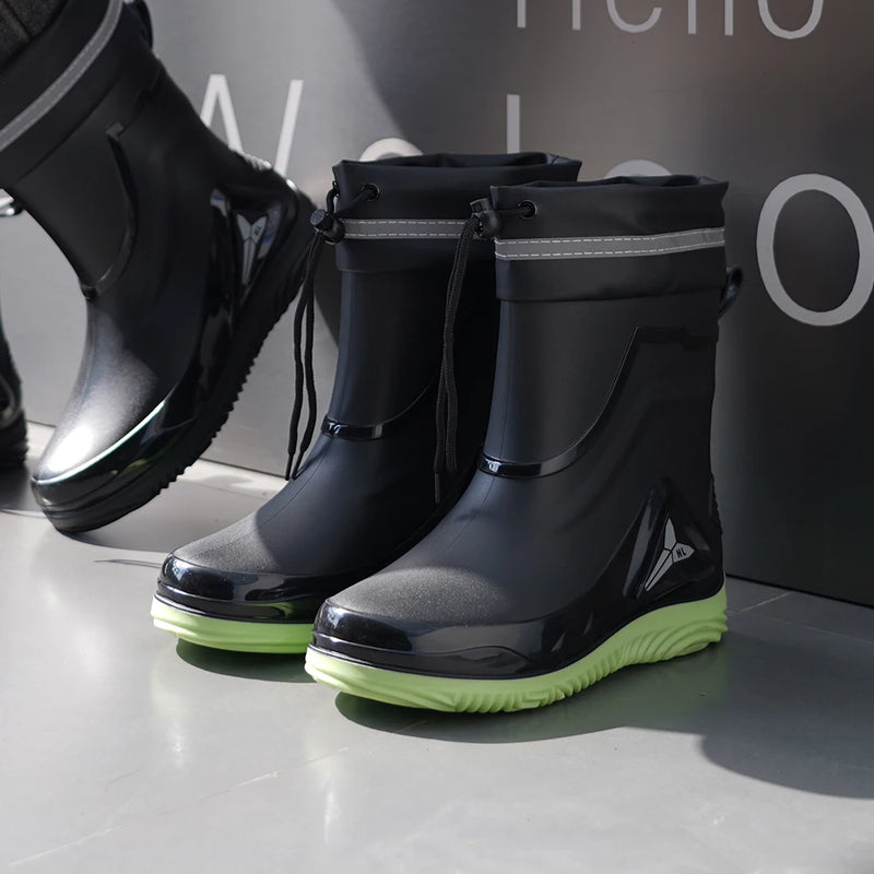 Outdoor work British style anti slip warm autumn and winter waterproof drawstring tied men's rain boots