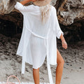 Beach Shirts Bikini Cover Ups for Women Self Belted Kimono Dress Elegant Swimsuit Covers Holiday Bathing Suits Beachwear