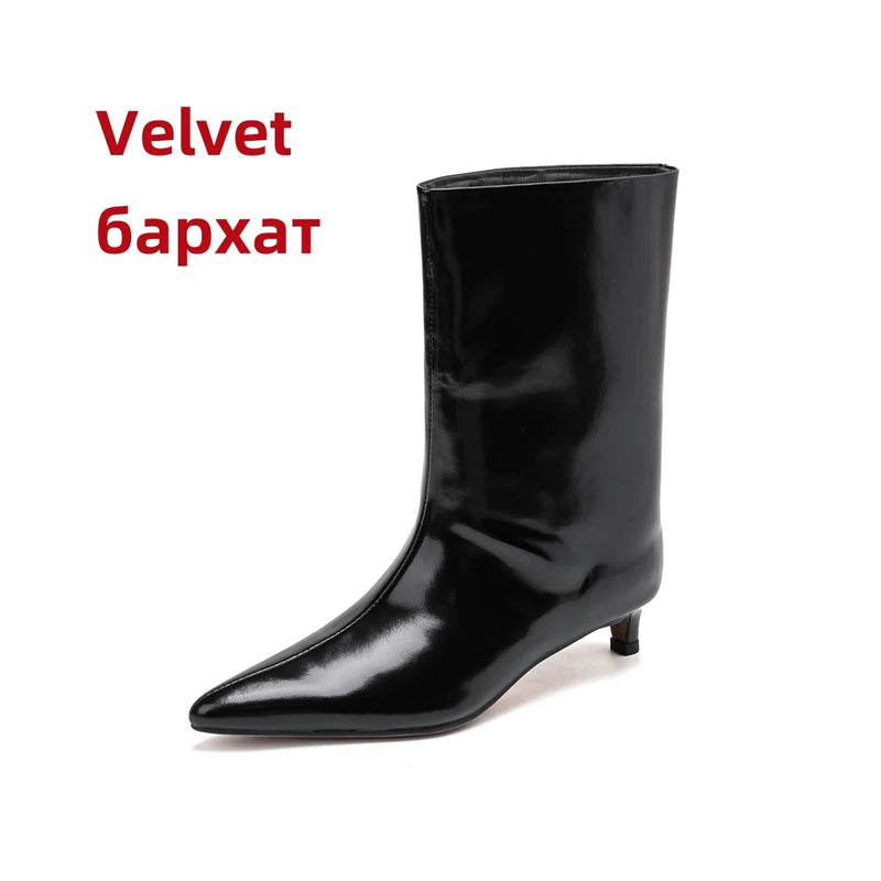 FEDONAS Pointed Toe Stiletto Geuine Leather Boots for Women Mid-calf Tube Shoes Fashion Autumn Winter Knight Boots Party Shoes