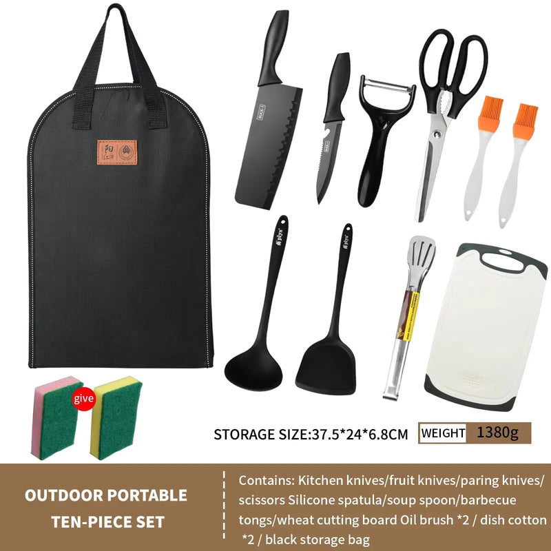 All New 10-Piece Portable Camping Cookware Set - Non-Stick Utensils with Storage Bag for Camping BBQ & Picnic