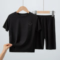 2-piece Summer Children's Solid Color Ice Silk Suit Boys Casual Fashion Cool Short-sleeved Girl Han Fan Joker Shorts Home Clothe