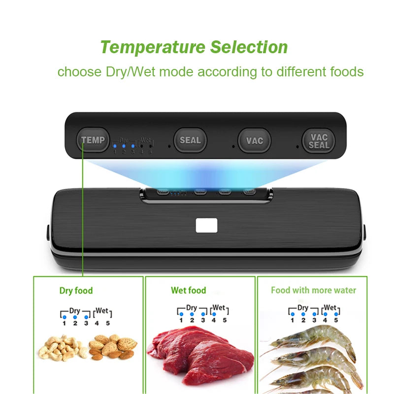 220V Electric Vacuum Sealer Packaging Machine with Free 15pcs Vacuum Bags Machine Household Black Food Vacuum Sealer