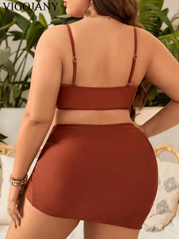 VigoJany Solid High Waist Skirt Plus Size Swimwear Women | SAMAG