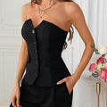 Women's Corset Top Strapless Heart Button Solid Slim Fitted Tops Elegant Corset Spring Summer Chic Corset Top Party Lite Tops