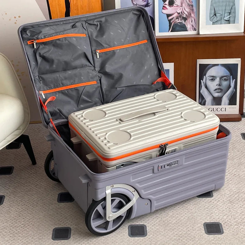 Side Opening Luggage Compartment with Oversized Wheels Large Capacity Travel Suitcase Travel Suitcase on Wheels