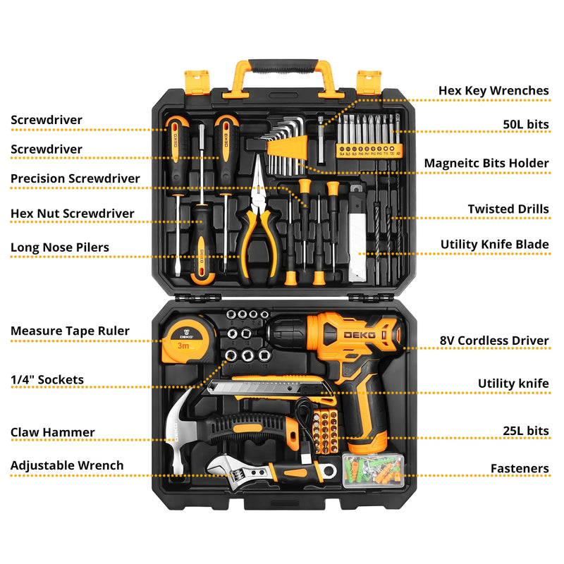 DEKO Household Hardware Tool Box 126PCS Set with 8V Cordless Drill Electrician's Car Repairing Woodwork - View 7 | SAMAG