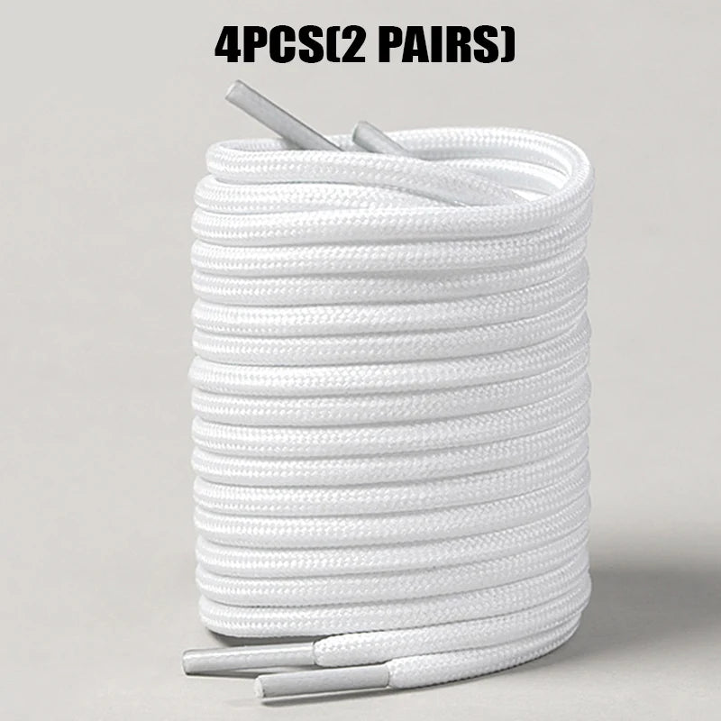 4 Pcs(2 Pairs) Round Shoelaces 4mm for Sneakers Boots, Durable Anti-Slip Sports Laces, 80-160cm Solid Colors Replacement