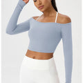 Long Sleeve Yoga T-Shirt for Women, Off Shoulder, Sexy Tight Gym Workout Top, Naked Feeling, Quick Dry Sports Activewear