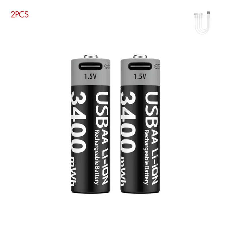 1.5V AA 3400mAh USB Type-C Rechargeable Lithium Battery for Hunting Camera Remote Control Mouse Smart Door Lock Microphone