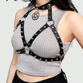 HERSHINE 1 piece women's black pointed nail pentagram hanging neck wrapped chest strap Y2K dark style Halloween accessory