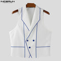 INCERUN Men Vests Printing Color-block Lapel Sleeveless Button Casual Male Waistcoats Streetwear 2025 Fashion Leisure Vests Men