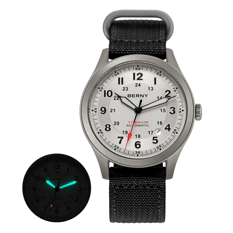 BERNY Titanium Automatic Men's Field Watches Date Sapphire Super Luminous Sports Easy Read Outdoor 10ATM Mechanical Watch