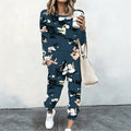Women 2 Piece Tracksuit Set Print Long Sleeve Crew Neck Top And Jogger Pants Casual Streetwear Outfit With Pockets