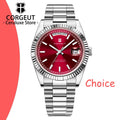 CORGEUT NH36 Mechanical Men's Watch Date of the Week Show President Chain Strap Steel Case Watch Threaded Arc Bezel Waterp