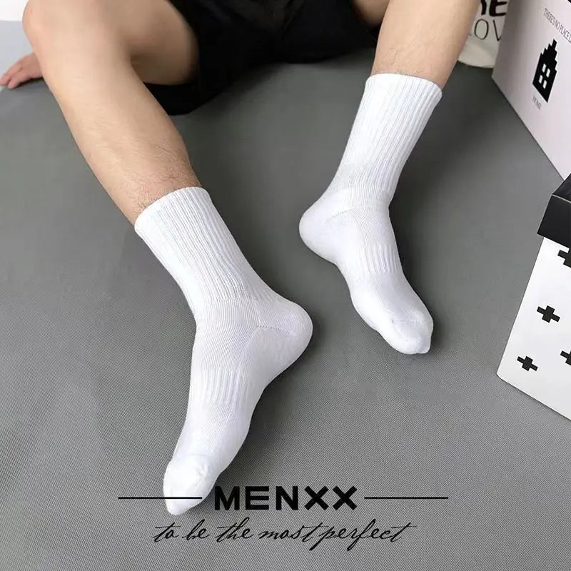 6 Pairs Middle Tube Socks For Men Solid Colour In White | SAMAG